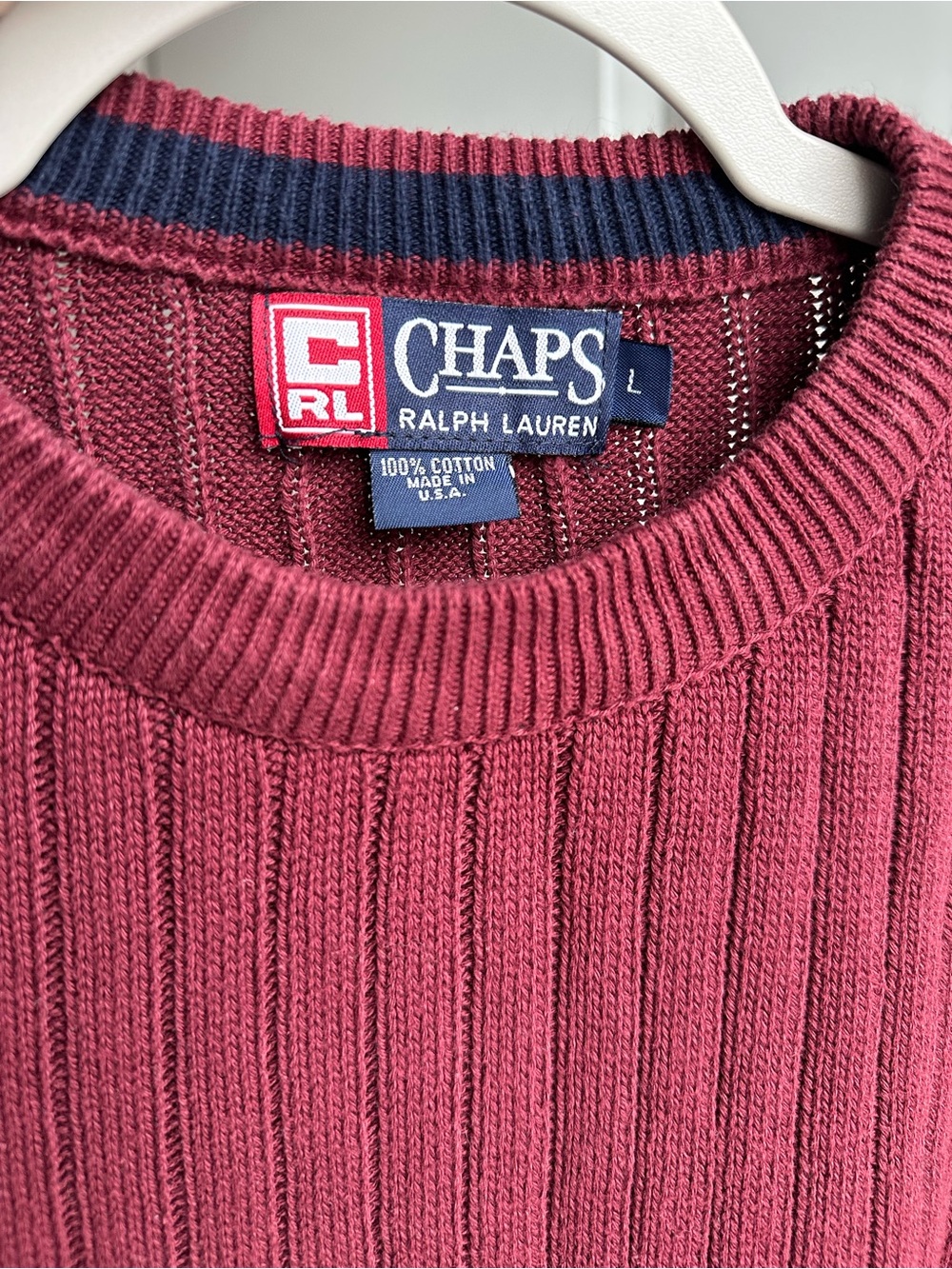 100% Cotton Chaps Ralph Lauren Ribbed Crewneck Sweater - Picture 4 of 4